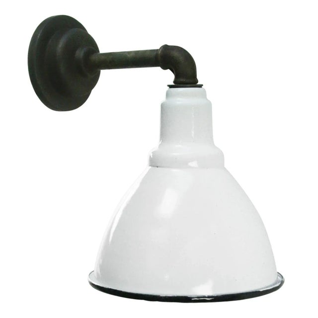 Industrial Vintage Industrial Cast Iron & White Enamel Sconce For Sale - Image 3 of 5