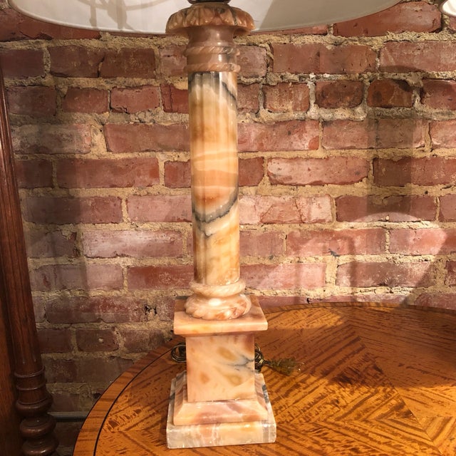 Hollywood Regency Alabaster Column Lamps - a Pair For Sale - Image 3 of 11