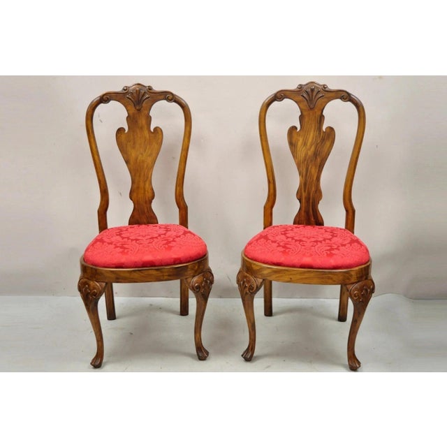 Vintage English Queen Anne Shell Carved Solid Wood Dining Side Chairs - Set of 8 For Sale - Image 10 of 10