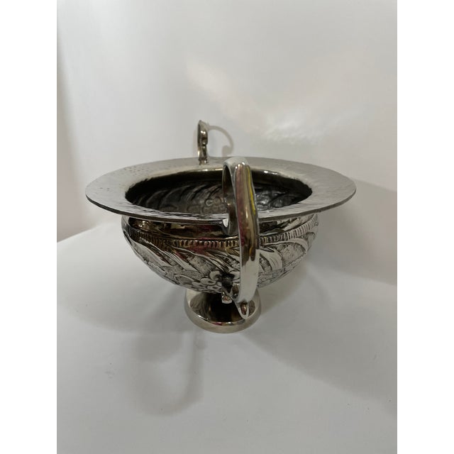 Silver Vintage Silverplated Hammered Repousse Jardiniere Centerpiece With Handles For Sale - Image 8 of 16