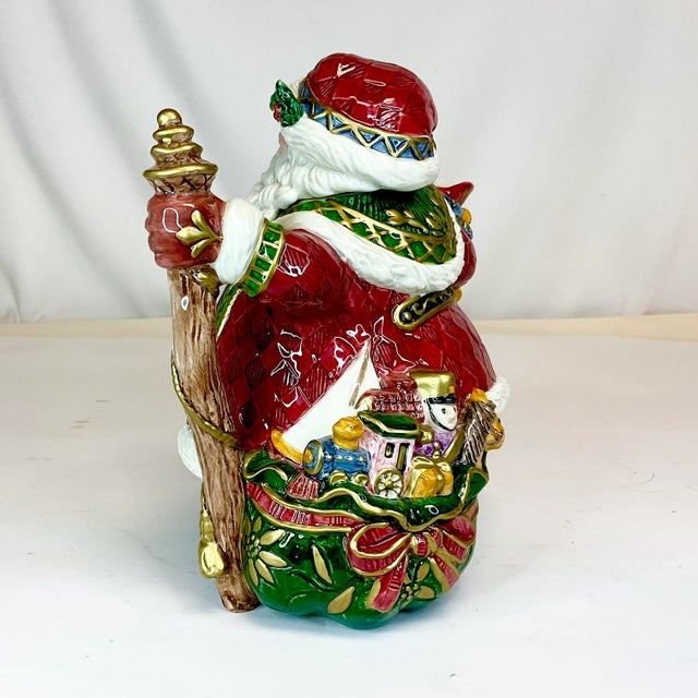 Fitz and Floyd 1980s Vintage Majolica Hollywood Regency Fitz & Floyd Christmas Santa Tea Pot For Sale - Image 4 of 9