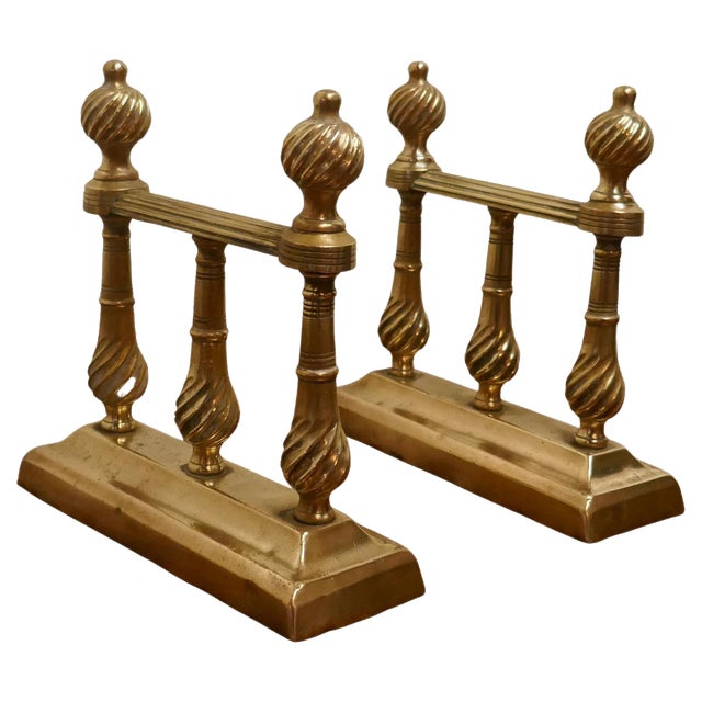 Heavy Victorian Brass Fire Dogs, Set of 2 For Sale