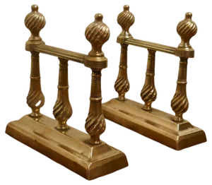 Heavy Victorian Brass Fire Dogs, Set of 2