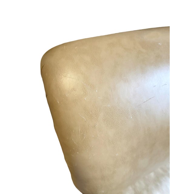 Late 20th Century Hand-Carved Cognac Leather Loveseat With Exposed Wood Frame Traditional European Style 71”w For Sale - Image 5 of 12