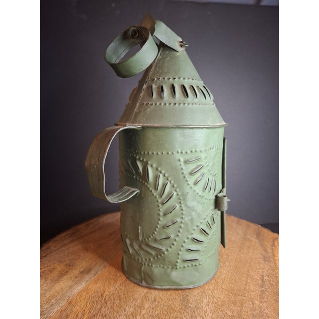 Antique Punched Tin Mica Window Lantern Matthew J King Collection 19thC Primitive For Sale - Image 12 of 18