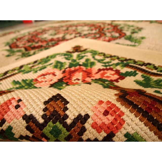 Vintage European Savonnerie rug in original good condition made from the soft wool. The beautiful garden design in green...