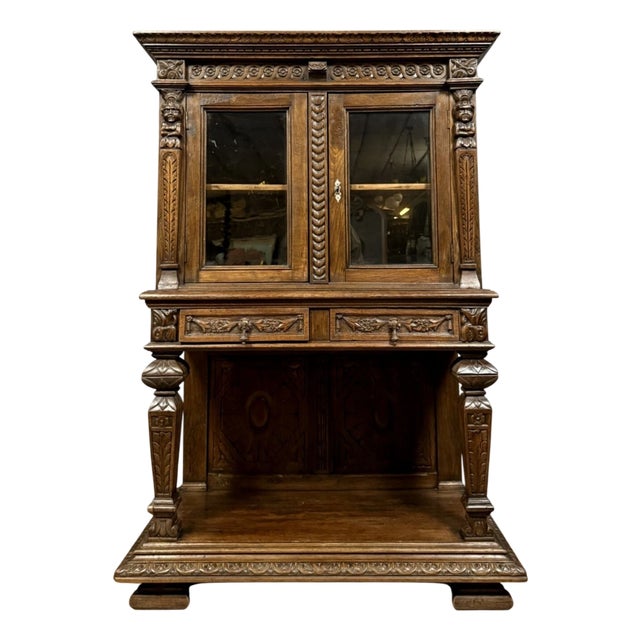 Renaissance Style Display Cabinet on Console Table in Oak, 1850s For Sale
