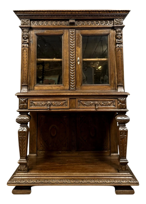 Renaissance Style Display Cabinet on Console Table in Oak, 1850s