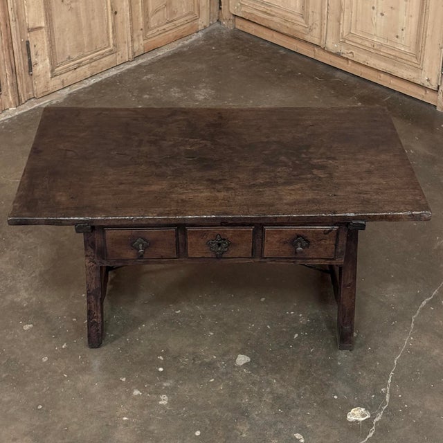 Rare 17th Century Rustic Spanish Walnut Coffee Table With Wrought Iron For Sale - Image 12 of 18