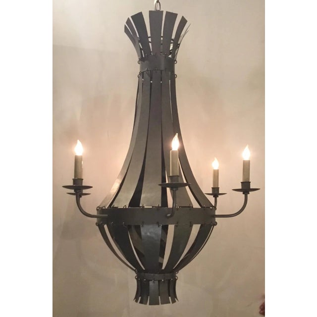 2010s Currey & Co. Industrial Leopold II Metal Chandelier For Sale - Image 5 of 6