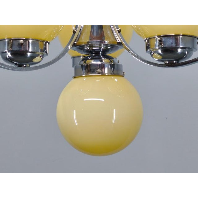 1930s Art Deco Chrome and Opaline Glass Chandelier, Czechoslovakia, 1930s For Sale - Image 5 of 14