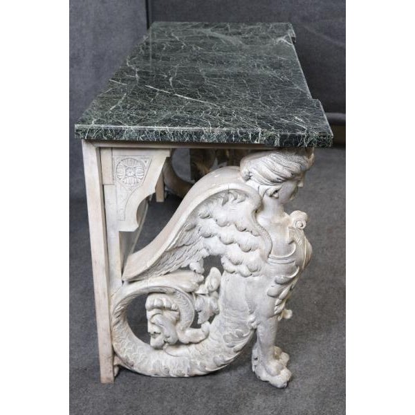 Traditional Stunning Monumental Figural Female Sphinx Carved Base Verdi Marble Console Table For Sale - Image 3 of 12
