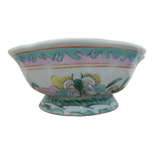 Chinese Nyonya Ware Famille Rose Porcelain Turquoise Flower & Butterfly Bowl