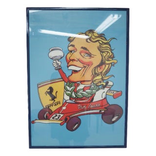 Vintage Poster Caricature of Niki Lauda, 1970s For Sale