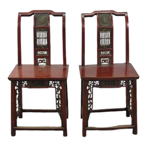 Pair Antique Chinese Blue Eye Side Chairs