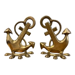 Vintage English Brass Anchor Bookends For Sale