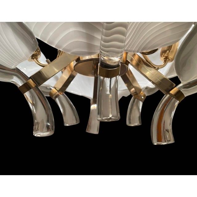 Six Leaf Handblown Murano Glass Chandelier by Franco Luce 1970's For Sale - Image 6 of 11