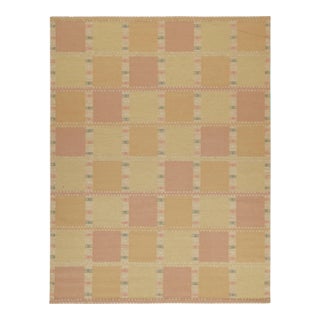 Rug & Kilim’s Scandinavian Style Kilim in Gold and Pink Geometric Pattern 12x18 For Sale