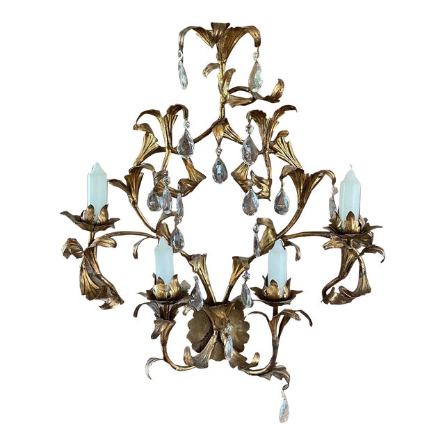 1920s Large Italian Tole 4 Candle Sconce For Sale