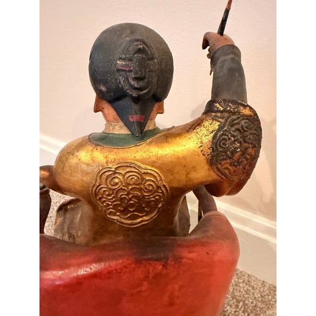 Late 19th C. Chinese Giltwood & Lacquer Taoist Deity Statue With Original Spear For Sale - Image 4 of 12