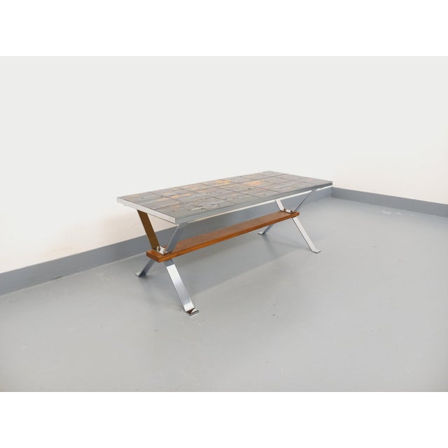 Vintage Coffee Table in Ceramic, Chrome Metal and Wood, 1960s For Sale - Image 6 of 18