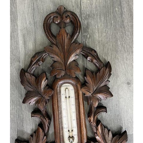 Brown Vintage French Carved Walnut Wall Barometer For Sale - Image 8 of 10