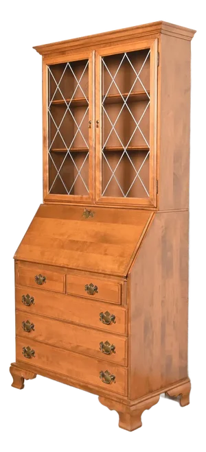 Ethan Allen Georgian Solid Birch Drop Front Secretary Desk With Bookcase Hutch