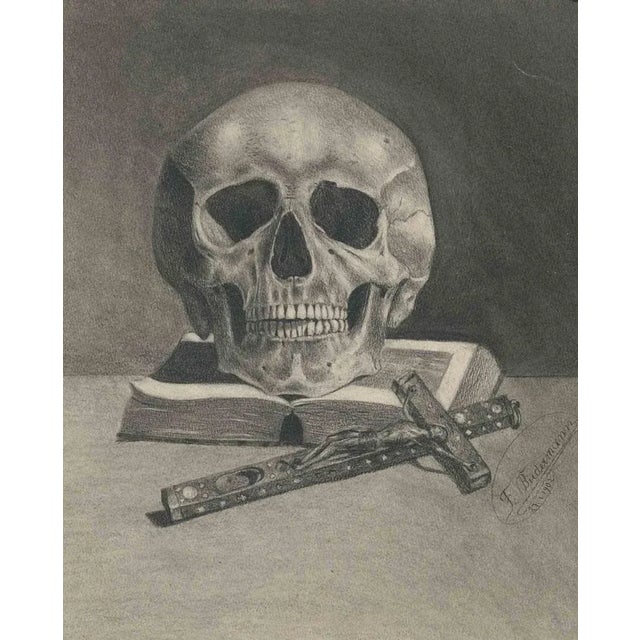 After Franz Biedermann, Memento Mori, 1902, Charcoal Drawing For Sale - Image 4 of 4