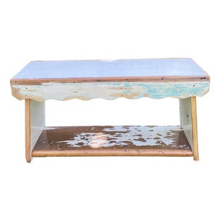 Handcrafted Primitive Pine Wood Bench by Local Folk Artist Made With Antique Wood For Sale