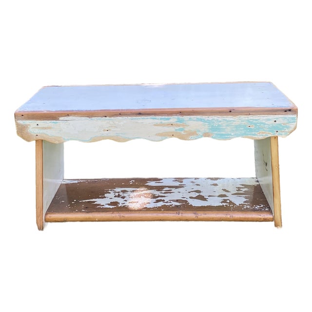 Handcrafted Primitive Pine Wood Bench by Local Folk Artist Made With Antique Wood For Sale