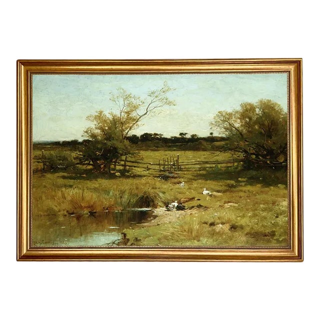 Country Meadow Landscape 15x24" Print on Canvas, Framed For Sale