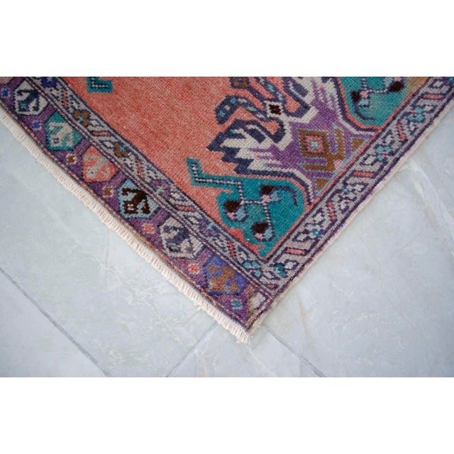 Textile Hand Knotted Low Pile Wool Turkish Small Rug Faded Mat Entry Decor, Bath Mat - 1'8'' X 3' For Sale - Image 7 of 14