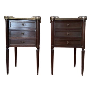 Louis XVI Style Bedside Tables in Mahogany, 1970s, Set of 2 For Sale