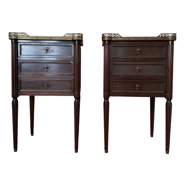 Louis XVI Style Bedside Tables in Mahogany, 1970s, Set of 2 For Sale