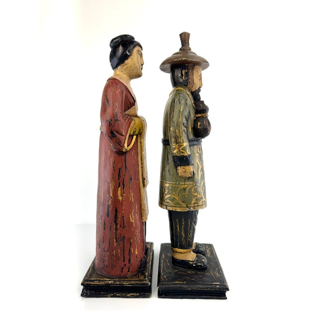 Vintage Hand-Painted Filipino Wood Figurines of Traditional Couple, a Pair For Sale - Image 11 of 12