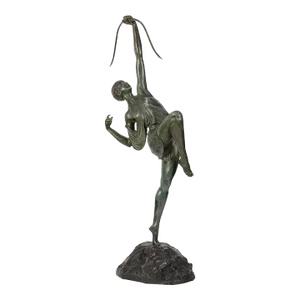 1920s Art Deco Pierre Le Faguays Bronze of Maiden Archer With Freres Foundry Coin Seal