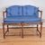 Mid 20th Century French Country Petite Walnut Ladder Back Settee Bench W/ Blue Faux Leather Cushions For Sale - Image 14 of 14