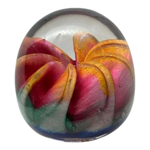 Epiphany 2003 Art Glass Orange Ruby Fruit / Blue Paperweight