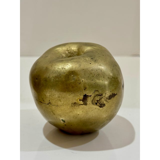 Pair of Vintage Solid Bronze Apple Sculptures – Mid-Century Modern Paperweights or Decor For Sale - Image 4 of 4
