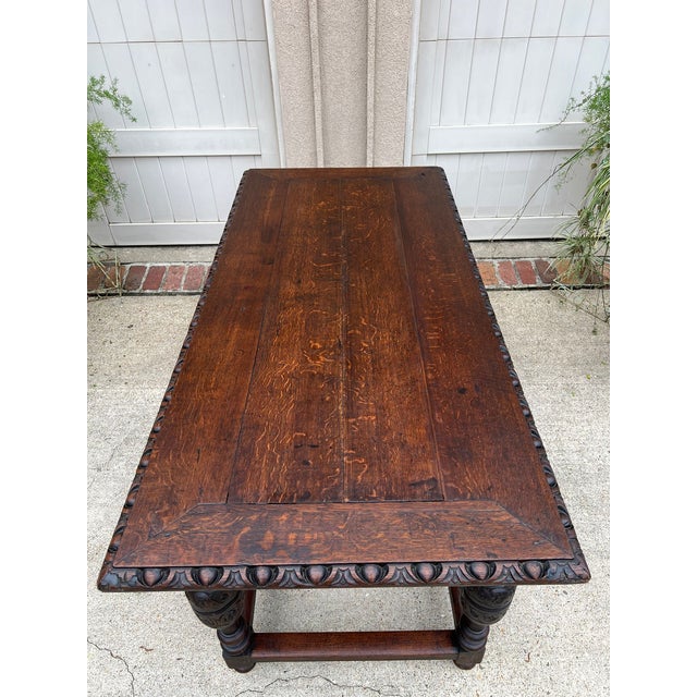 Antique French Renaissance Carved Oak Library Center Table Console Island C1880 For Sale - Image 11 of 12