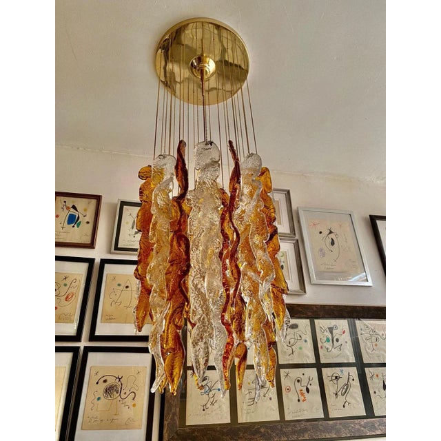 Bicolor Murano Glass Cascade Pendant Light from Mazzega, 1970s For Sale - Image 6 of 9
