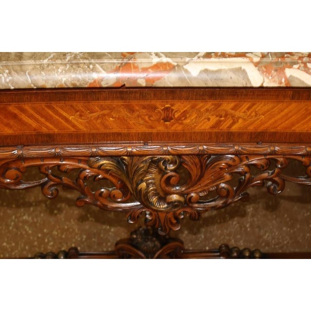Wood French Louis XVI Style Walnut Inlaid Marble Top Buffet Sideboard Circa 1920's For Sale - Image 7 of 9