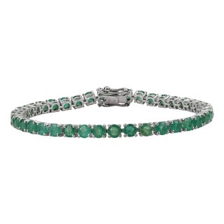 Contemporary 9.18 Ct Round Cut Emerald Line Tennis Bracelet - May Birthstone Gift For Sale