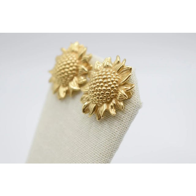 Boho Chic 14k Gold Sunflower Earrings, A Pair For Sale - Image 3 of 13