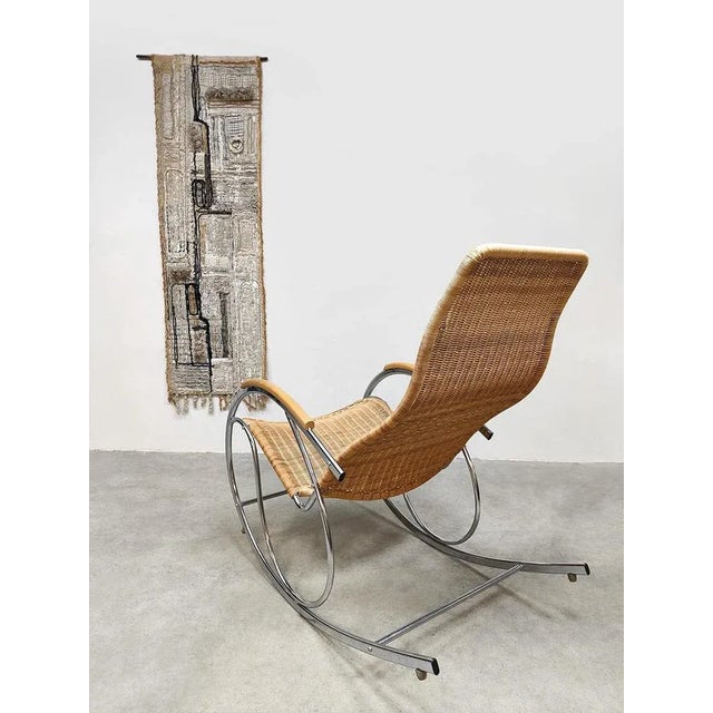 1970s Vintage Chrome and Wicker Rocking Chair, 1970s For Sale - Image 5 of 6
