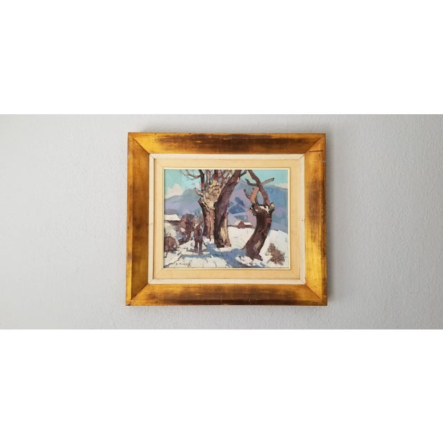 1970s Guy Duveyre Abstract Winter Rural Landscape Oil on Canvas Painting For Sale - Image 11 of 11