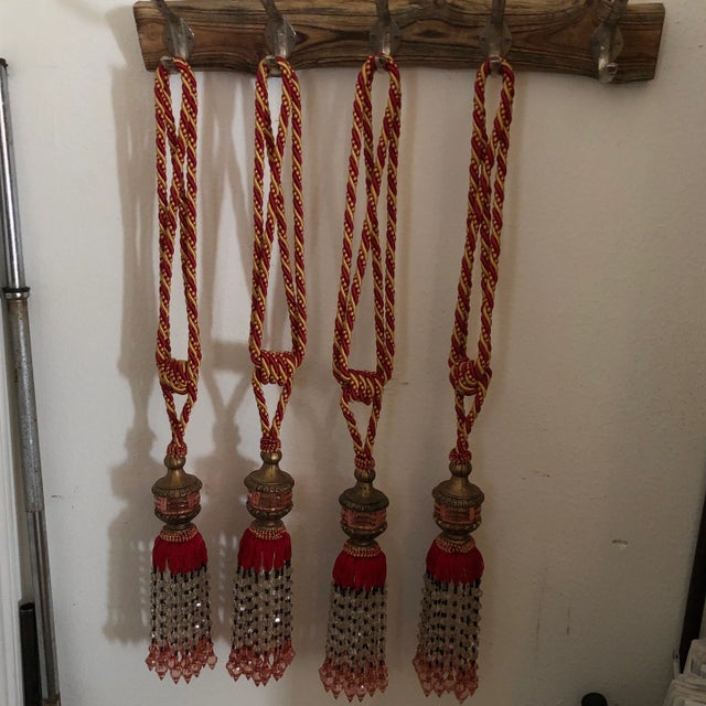 1940s 1940s Moroccan Style Vintage Drapery Tiebacks With Acrylic Beads- Set of 4 For Sale - Image 5 of 11