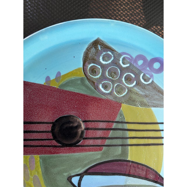 Large Plate with Cubist Decoration by Janou Pitons for the Breton Artistic Earthenware Factory of Porcin, 1950 For Sale - Image 9 of 10
