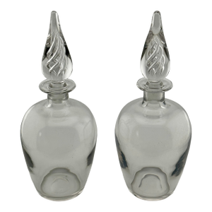 Mid 20th Century Fine Quality Matched Pair of Mid Century Hand Blown Crystal Decanters With Internal Air Bubble Twist Stopper