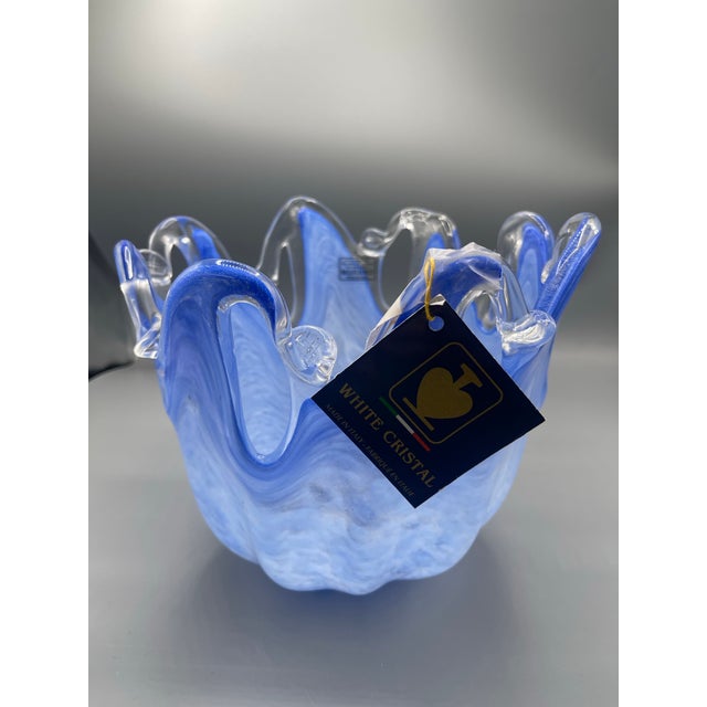Vintage Italian Blue and Clear Art Glass Bowl White Cristal Made in Italy For Sale - Image 4 of 6